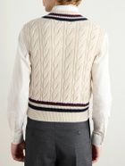 CELINE - Logo-Appliquéd Cable-Knit Striped Cashmere Sweater Vest - Neutrals