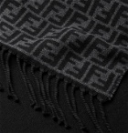 Fendi - Fringed Logo-Intarsia Wool Scarf - Gray