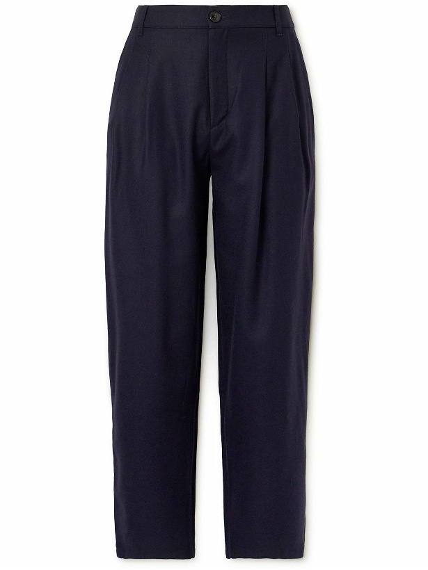 Photo: A Kind Of Guise - Straight-Leg Pleated Stretch-Wool Flannel Trousers - Blue