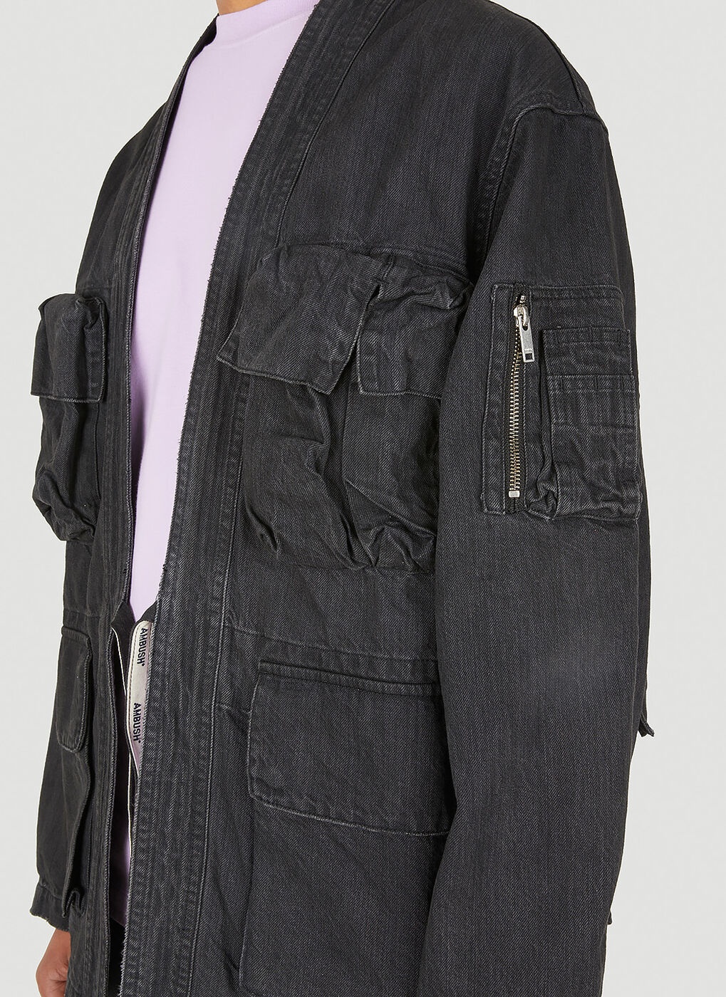 Denim Tie-Front Jacket in Grey Ambush