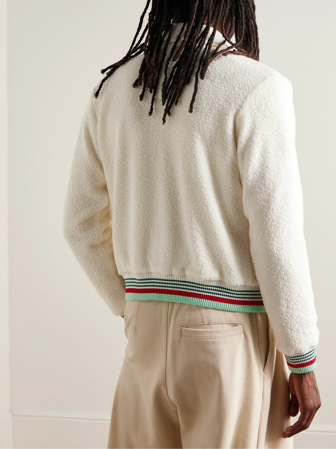 Casablanca - Appliquéd Striped Bouclé Track Jacket - White