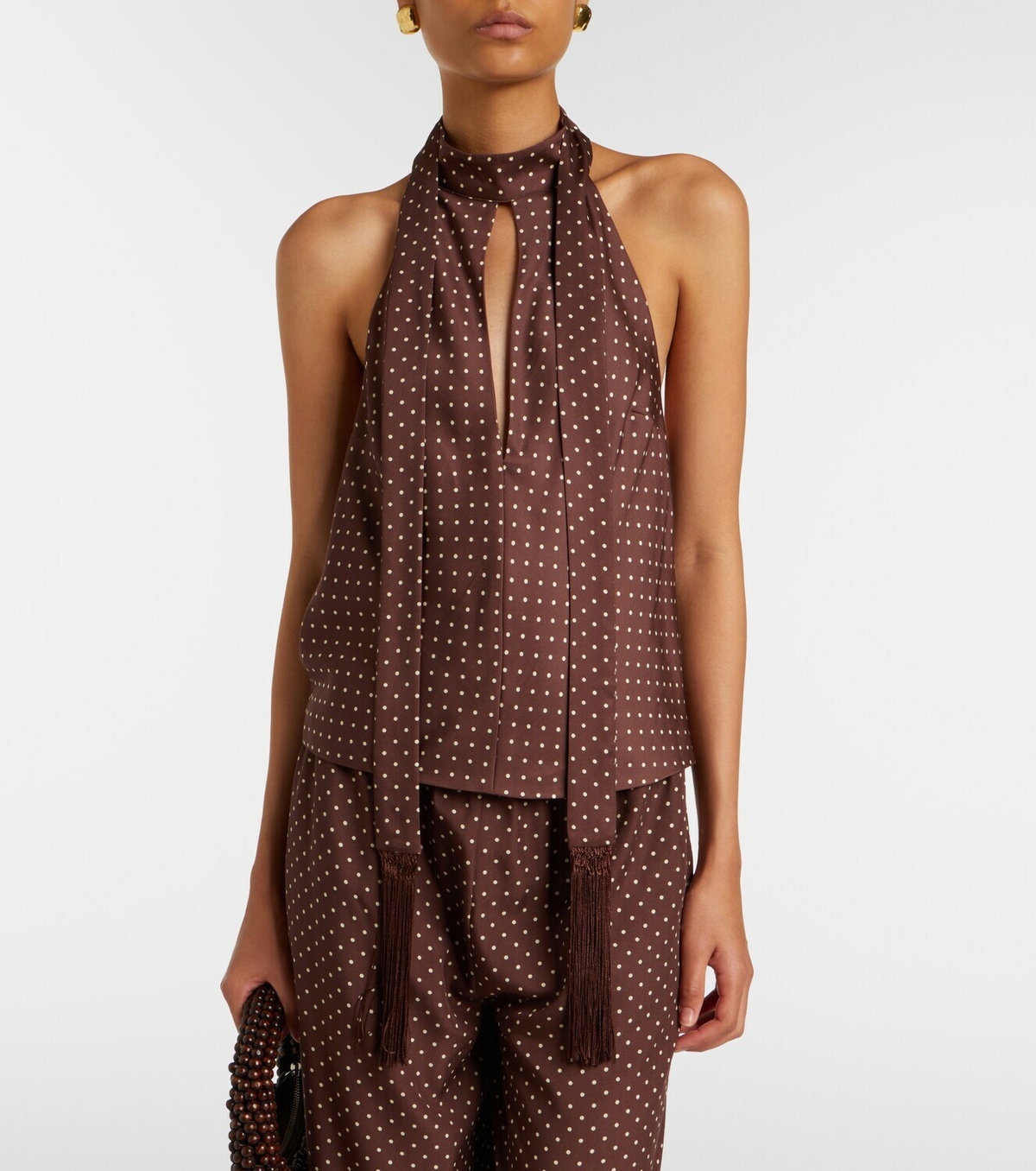 Posse Phoebe polka-dot halterneck top