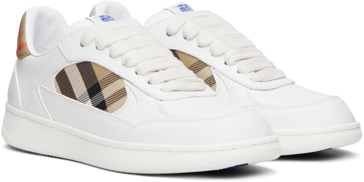 Burberry White Leather and Check Terrace Sneakers​