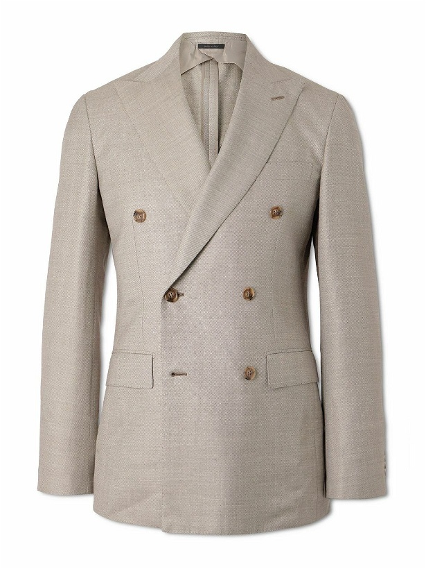 Photo: Brioni - Double-Breasted Wool and Silk-Blend Twill Suit Jacket - Neutrals