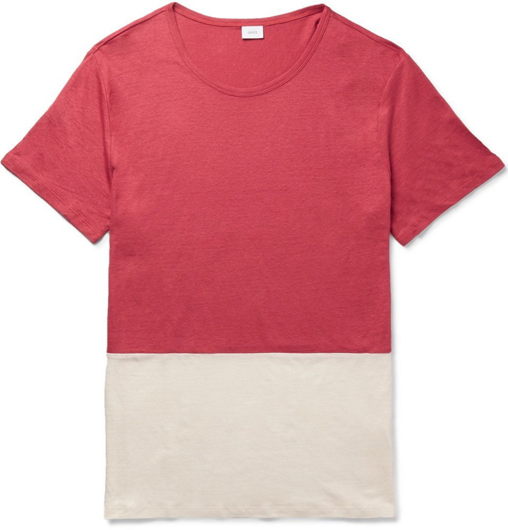 Photo: Onia - Chad Colour-Block Linen and Modal-Blend Jersey T-Shirt - Red