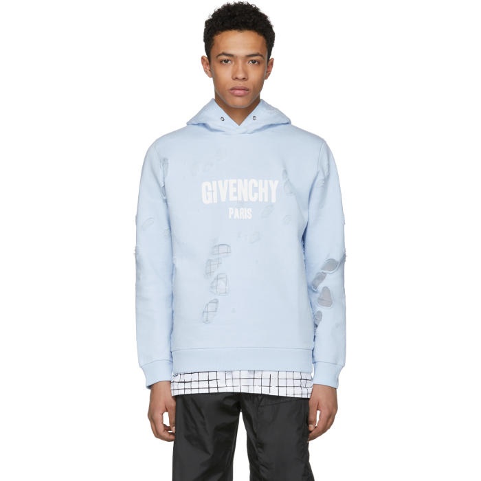 Givenchy Blue Distressed Logo Hoodie Givenchy