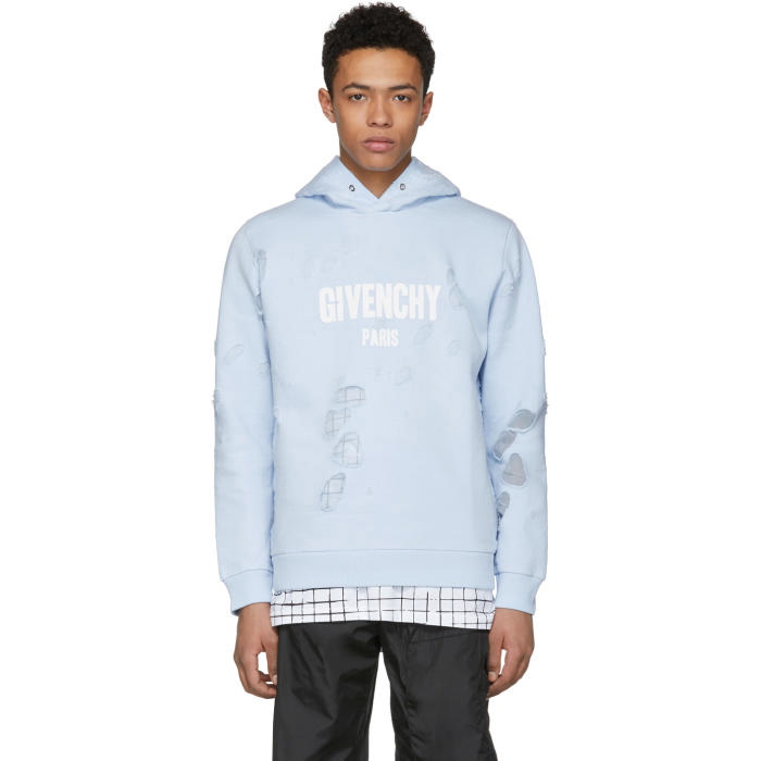 Photo: Givenchy Blue Distressed Logo Hoodie 