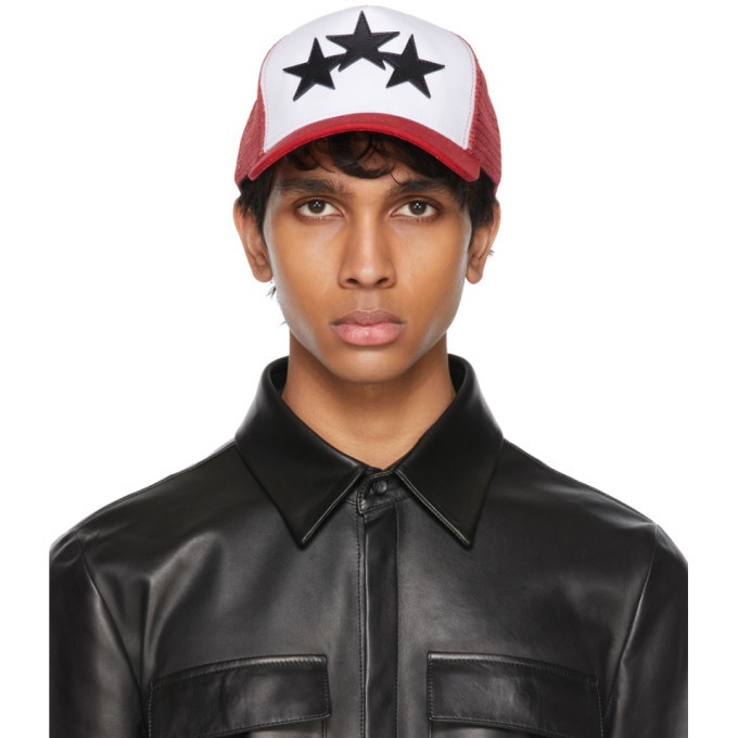 Photo: AMIRI Red and White 3 Star Color Block Trucker Hat