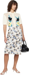 Marni Blue & Off-White Duchesse 'Secret Bouquet' Print Midi Skirt