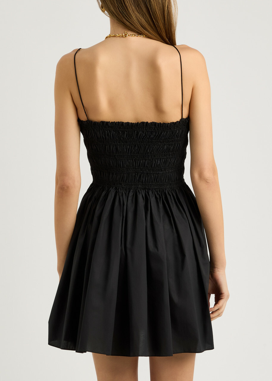 Matteau Smocked Cotton Mini Dress Black