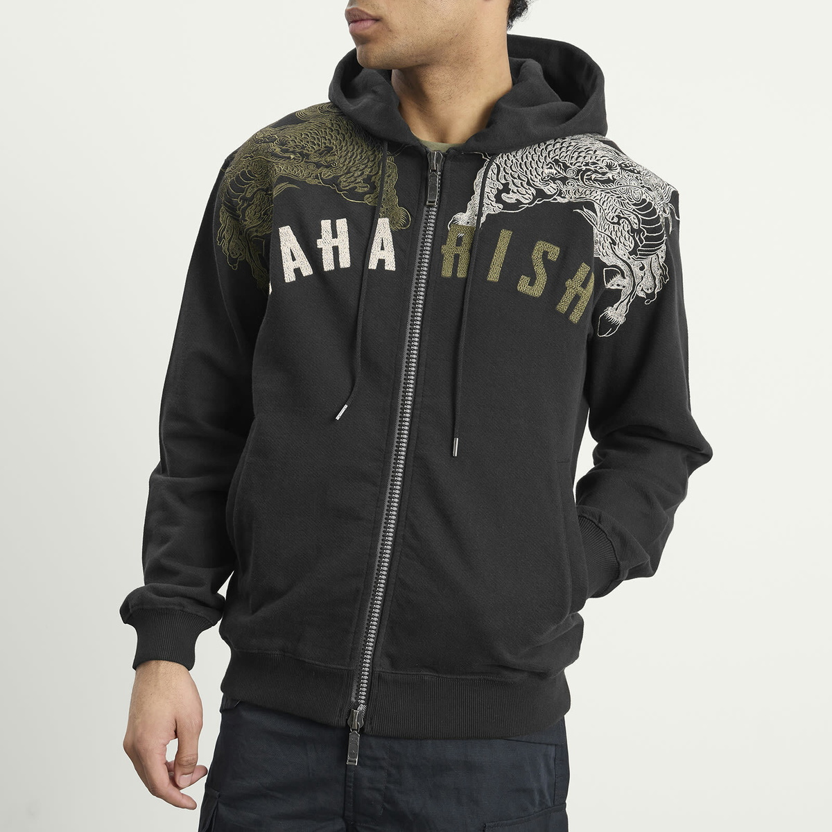 Maharishi Men's Kirin Embroidered Zip Hoodie in Black