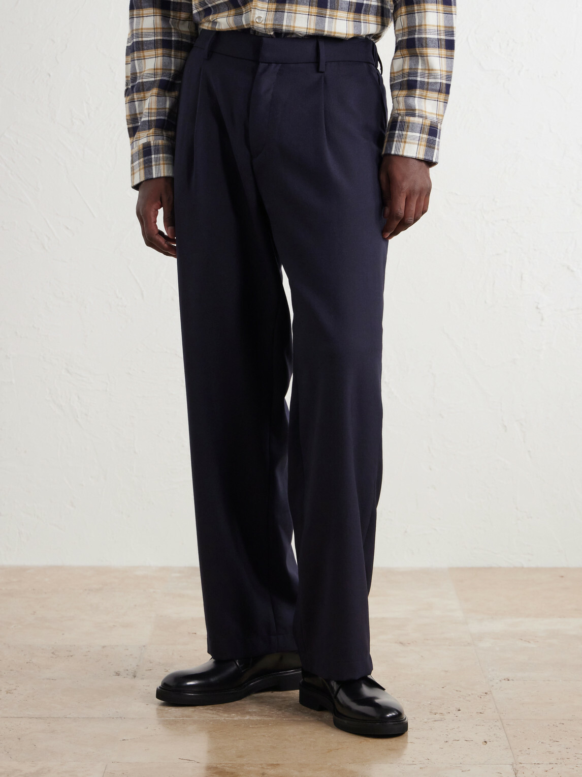Mr P. - Wide-Leg Pleated Wool-Fresco Trousers - Blue