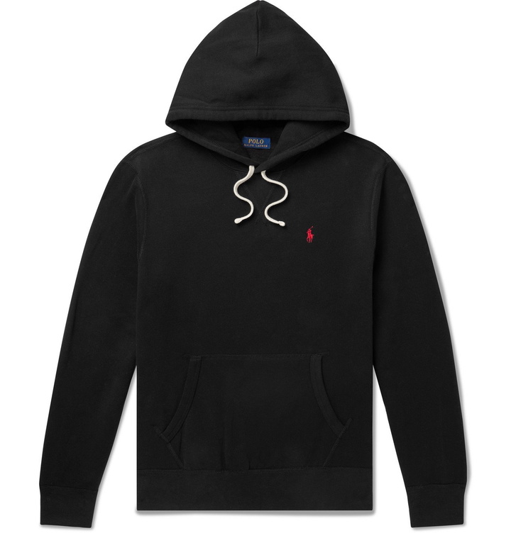 Photo: POLO RALPH LAUREN - Logo-Embroidered Fleece-Back Cotton-Blend Jersey Hoodie - Black