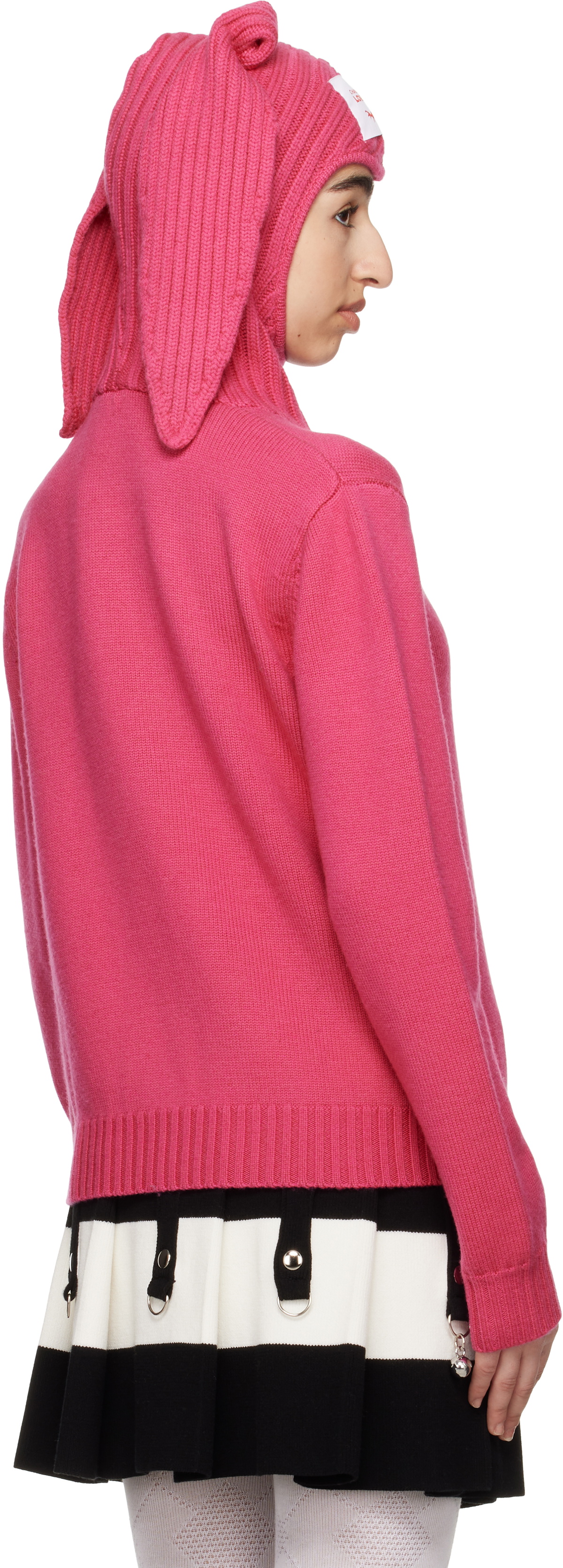 Charles Jeffrey LOVERBOY Pink Merino Rabbit Balaclava Hoodie