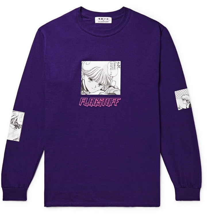 Photo: Flagstuff - Video Girl Printed Cotton-Jersey T-Shirt - Men - Dark purple