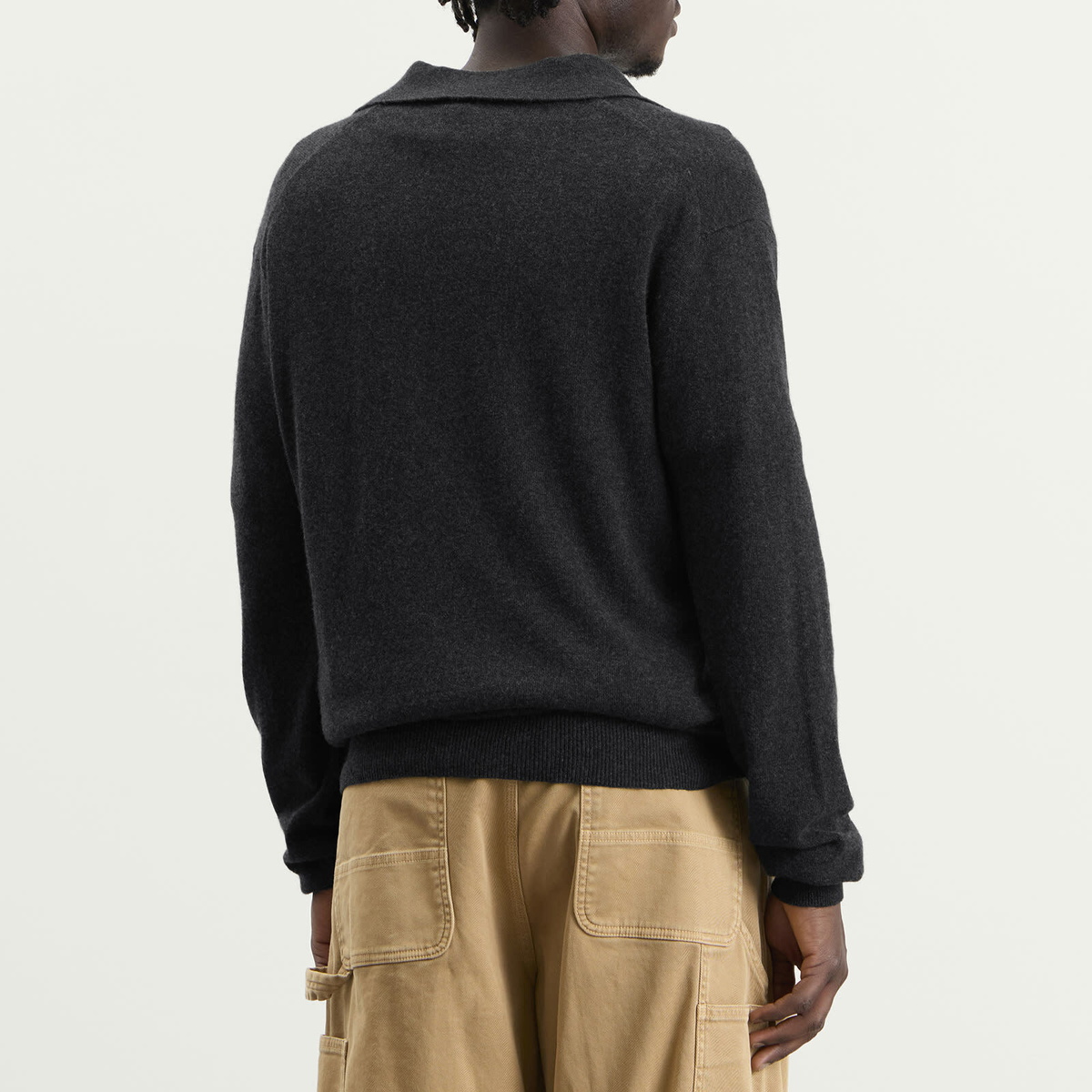 Moncler Men's Cashmere Wool Open Collar Polo in Grey