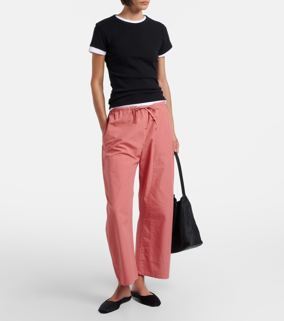 Leset Kyoto cropped cotton wide-leg pants