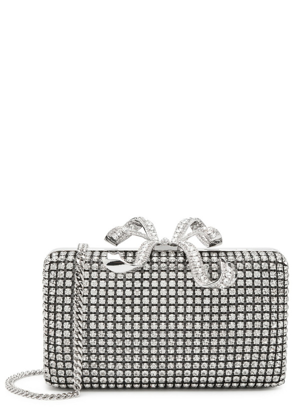 Photo: Self-portrait Crystal-embellished Satin box Clutch - Silver - One Size