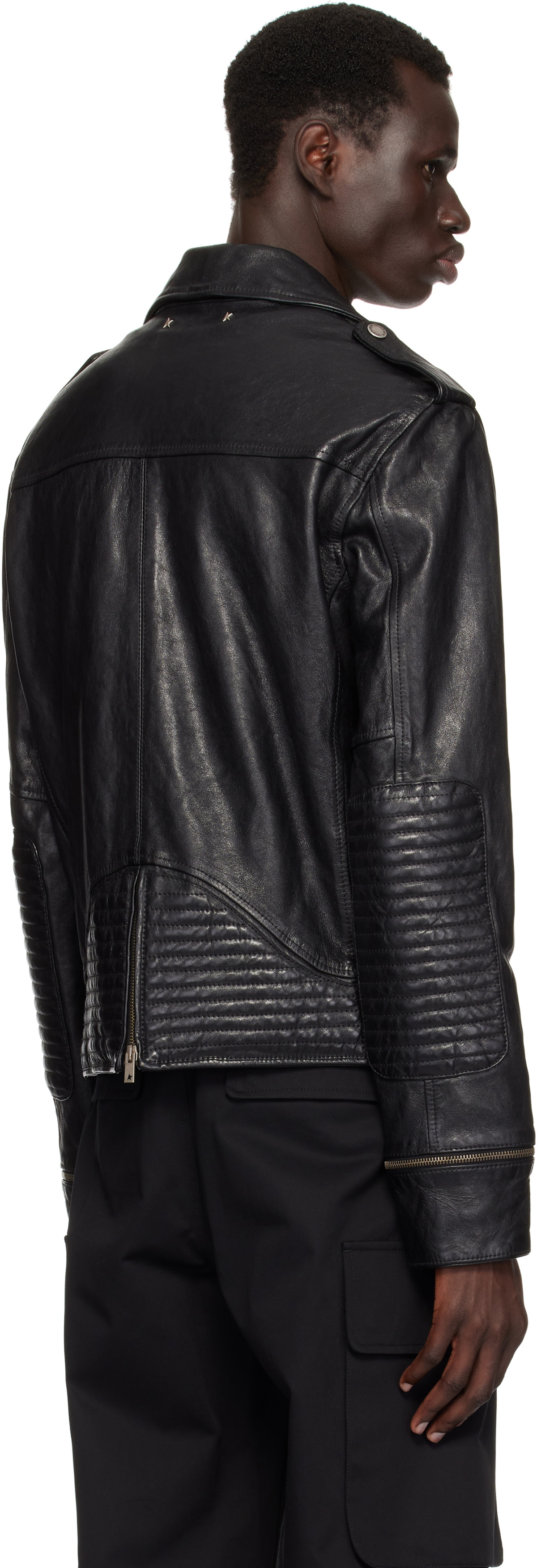 Golden Goose Black Glossy Effect Biker LeatherJacket