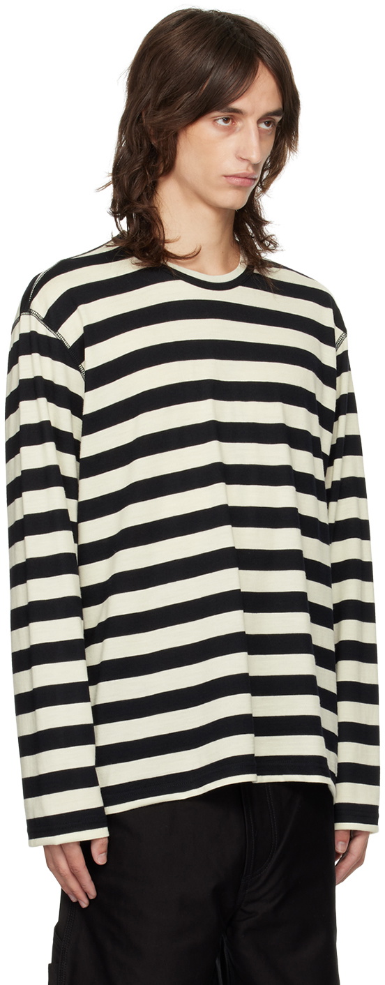 Junya Watanabe Black & Off-White Wool Stripe Long Sleeve T-Shirt