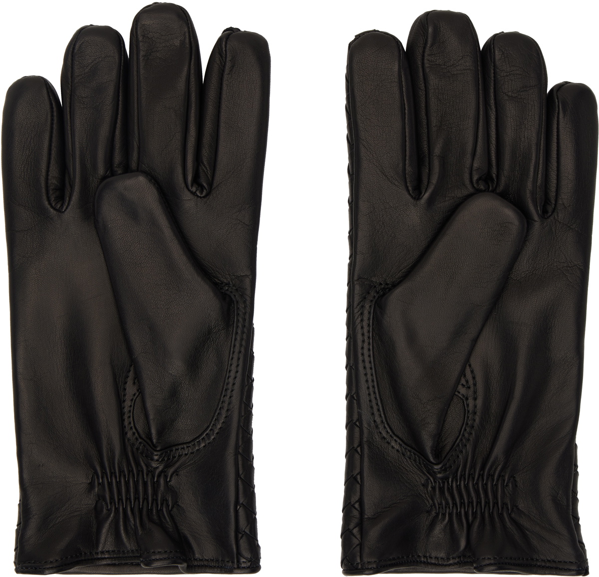 Bottega Veneta Black Intrecciato Leather Gloves Bottega Veneta