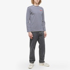 Comme des Garçons Play Men's Long Sleeve Heart Logo Stripe T-Shirt in Navy/White