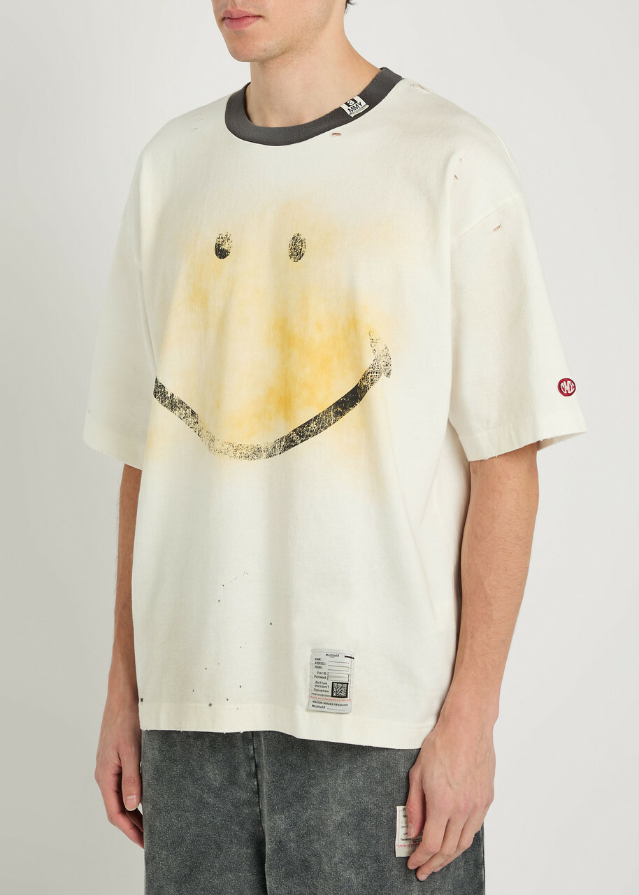 Maison Mihara Yasuhiro Distressed Printed Cotton T-shirt White