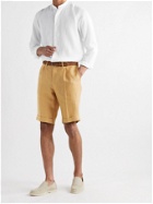 DE PETRILLO - Slim-Fit Pleated Linen Bermuda Shorts - Brown