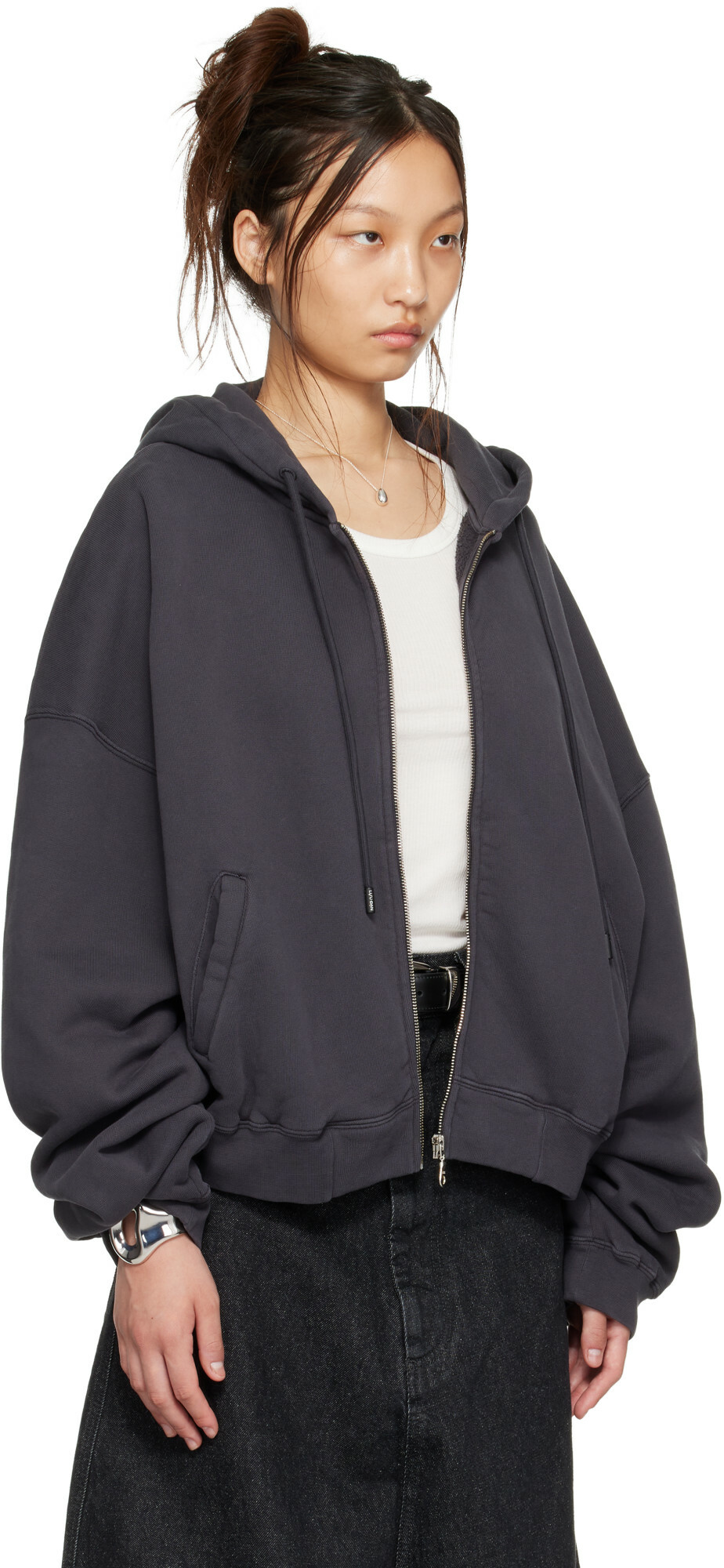 LU'U DAN Gray Washed Zip Hoodie