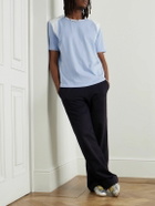 Wales Bonner - Logo-Embroidered Stretch Poplin-Panelled Organic Cotton-Jersey T-Shirt - Blue
