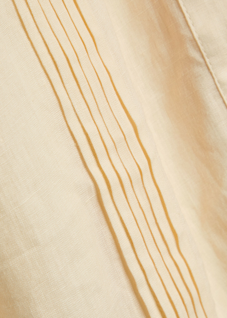 Johanna Ortiz Manly Guayabera Pleated Linen Shirt Ecru