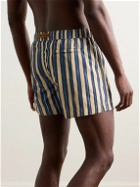 Zegna - Straight-Leg Mid-Length Logo-Embroidered Striped Swim Shorts - Blue
