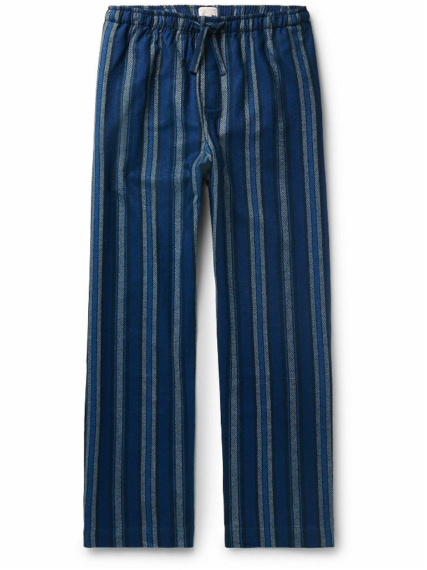 Photo: Derek Rose - Kelburn 38 Striped Brushed Cotton-Flannel Pyjama Trousers - Blue