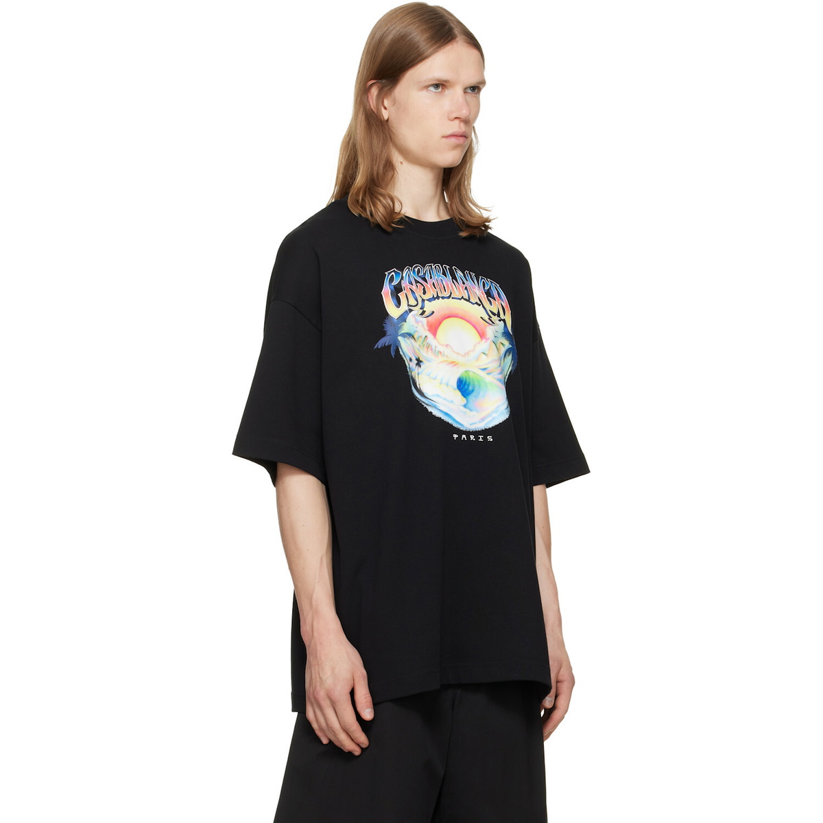Casablanca Black Airspray Oversized Short Sleeve T‑shirt