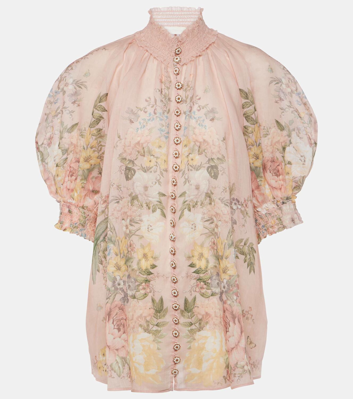 Zimmermann Waverly floral shirred ramie blouse