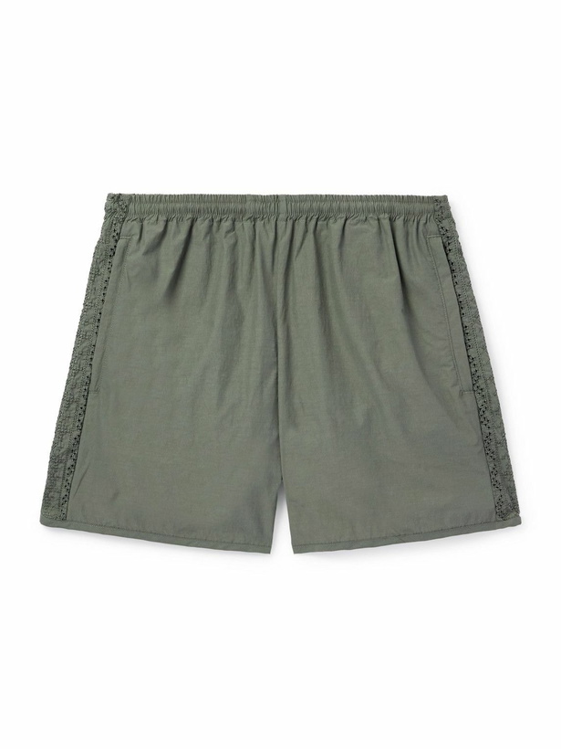 Photo: A Kind Of Guise - Bibile Straight-Leg Embroidered Recycled-Shell Shorts - Green
