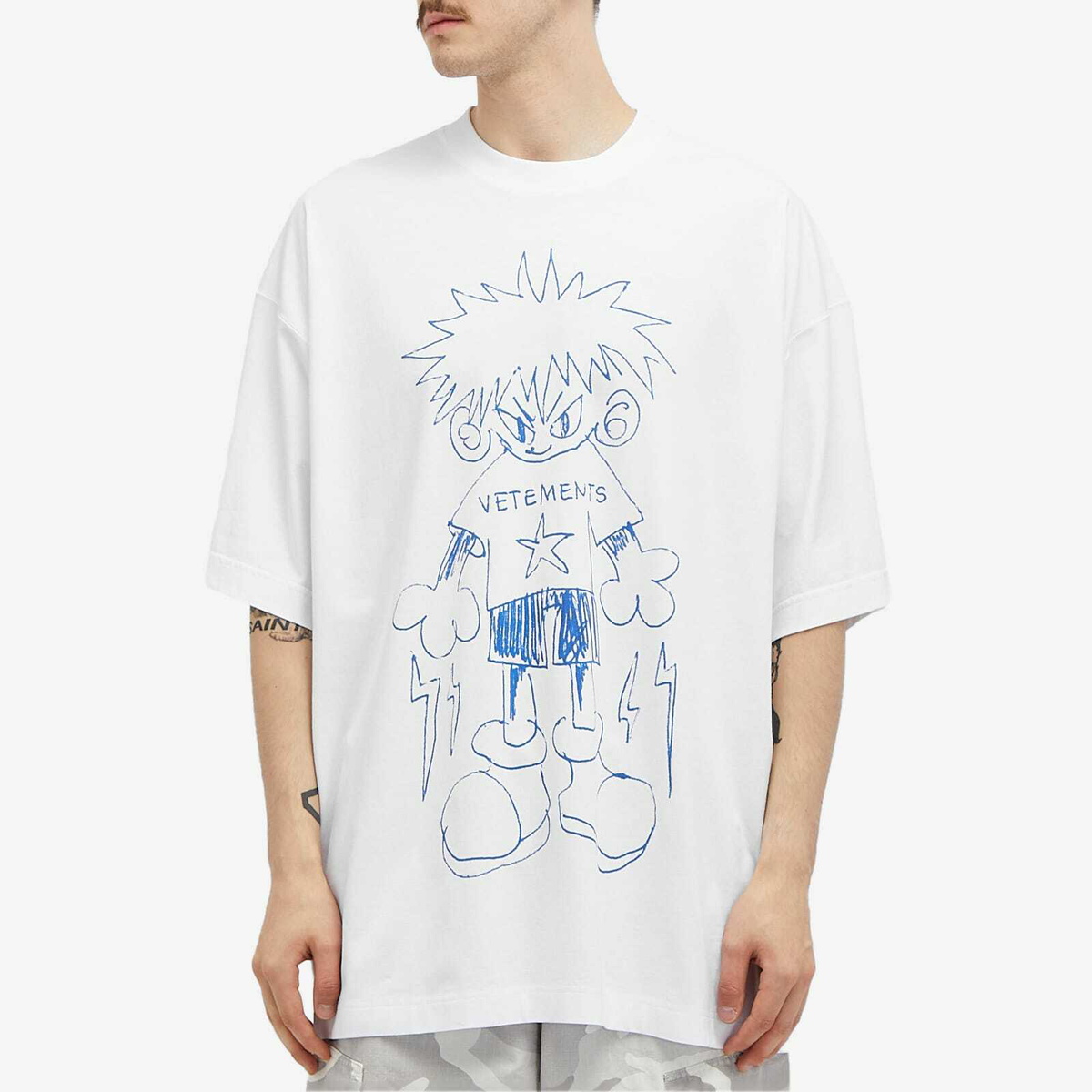 【関税込み】VETEMENTS ホワイト Drawing Tシャツ VETEMENTS Men's Drawing T-Shirt in White Vetements