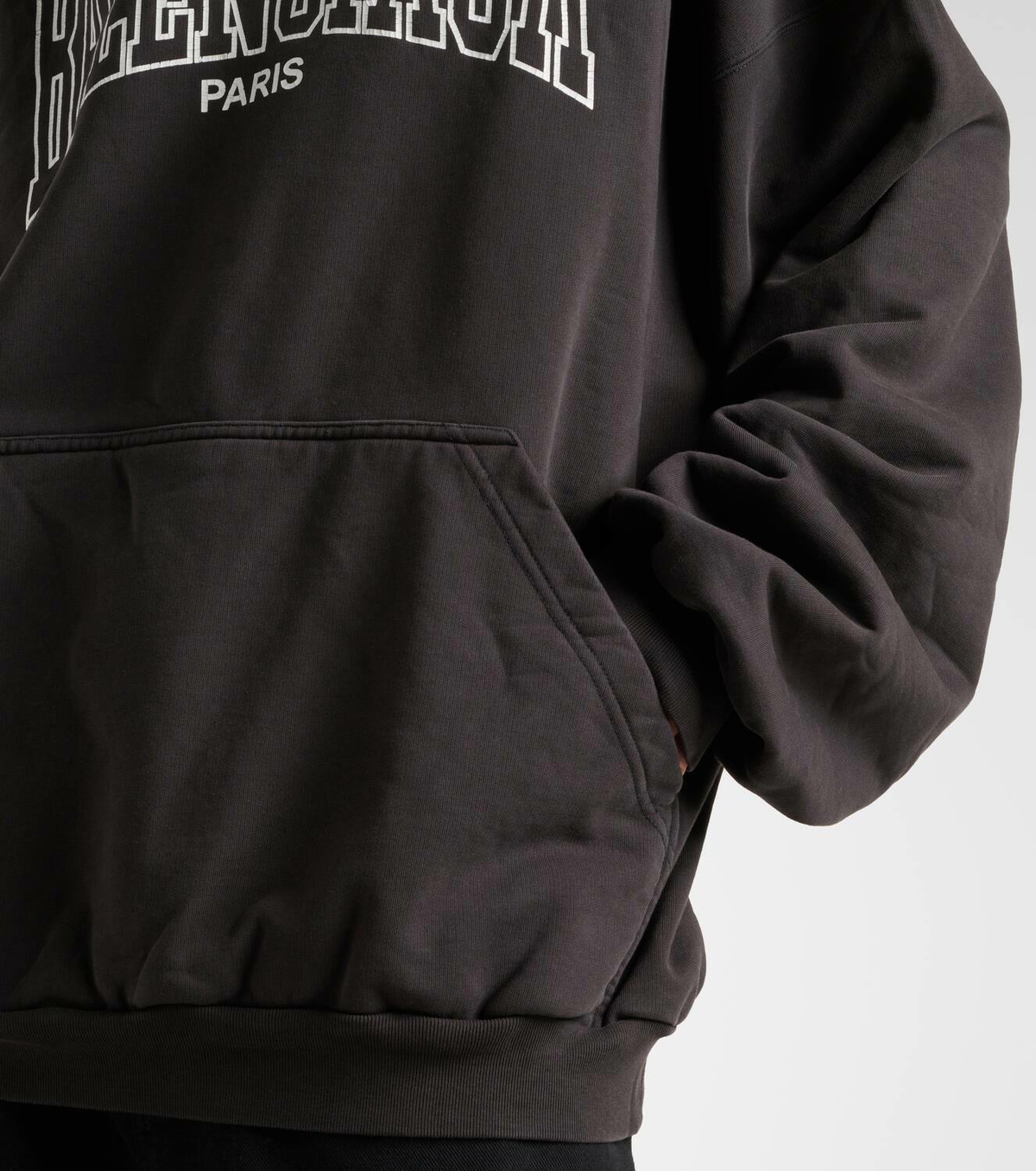パーカー・フーディ [Balenciaga] Logo cotton jersey hoodie - Black/Ecru BALENCIAGA Oversized printed cotton-blend jersey hoodie