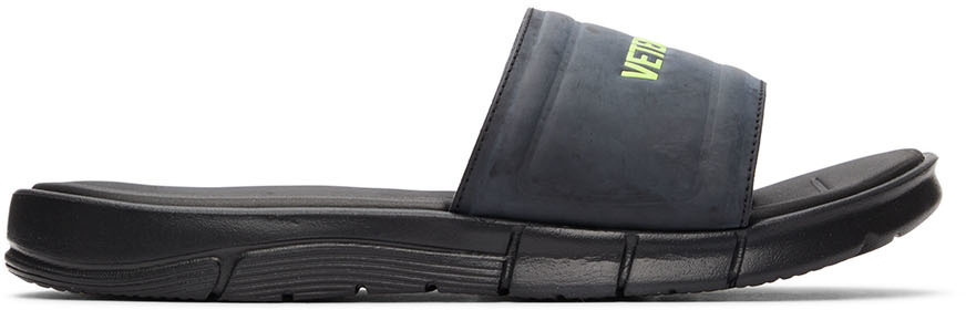 VETEMENTS Black Reebok Edition Logo Pool Slides