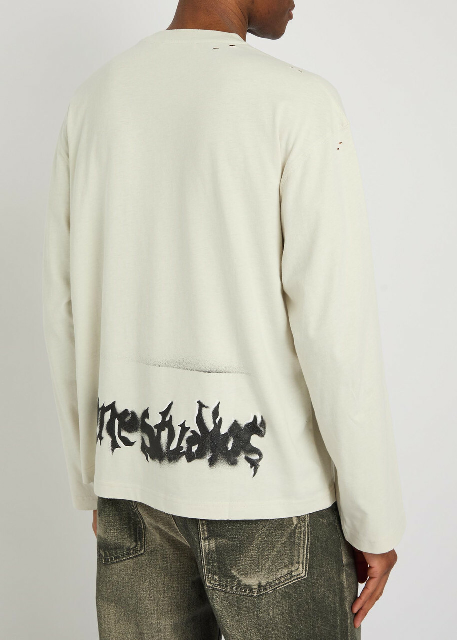 Acne Studios Logo-print Long-sleeve Cotton-blend T-shirt White