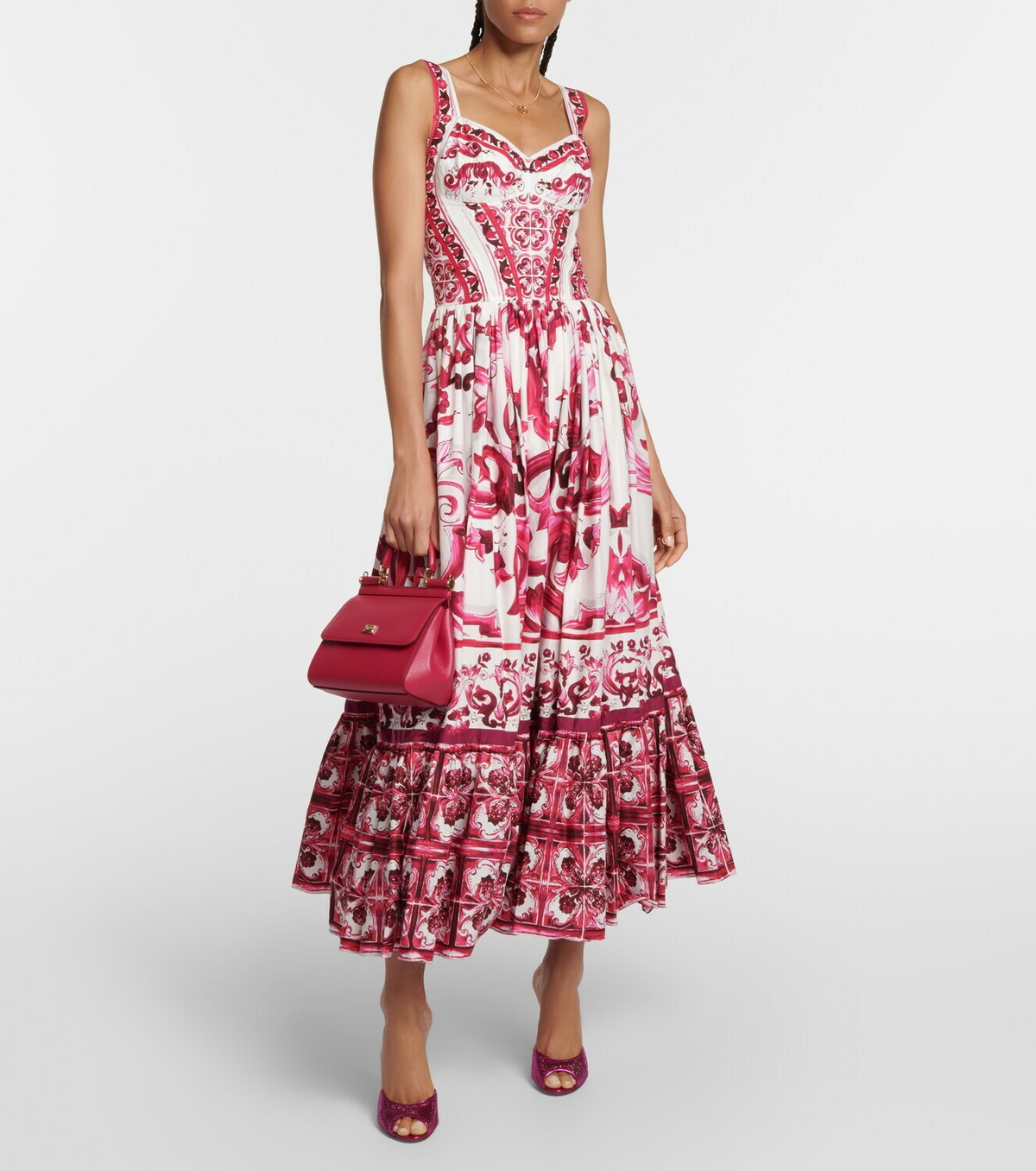 【関税＆送料込み】Dolce & Gabbana Poplin Long Dress With M Long majolica-print poplin dress in Multicolor for Women