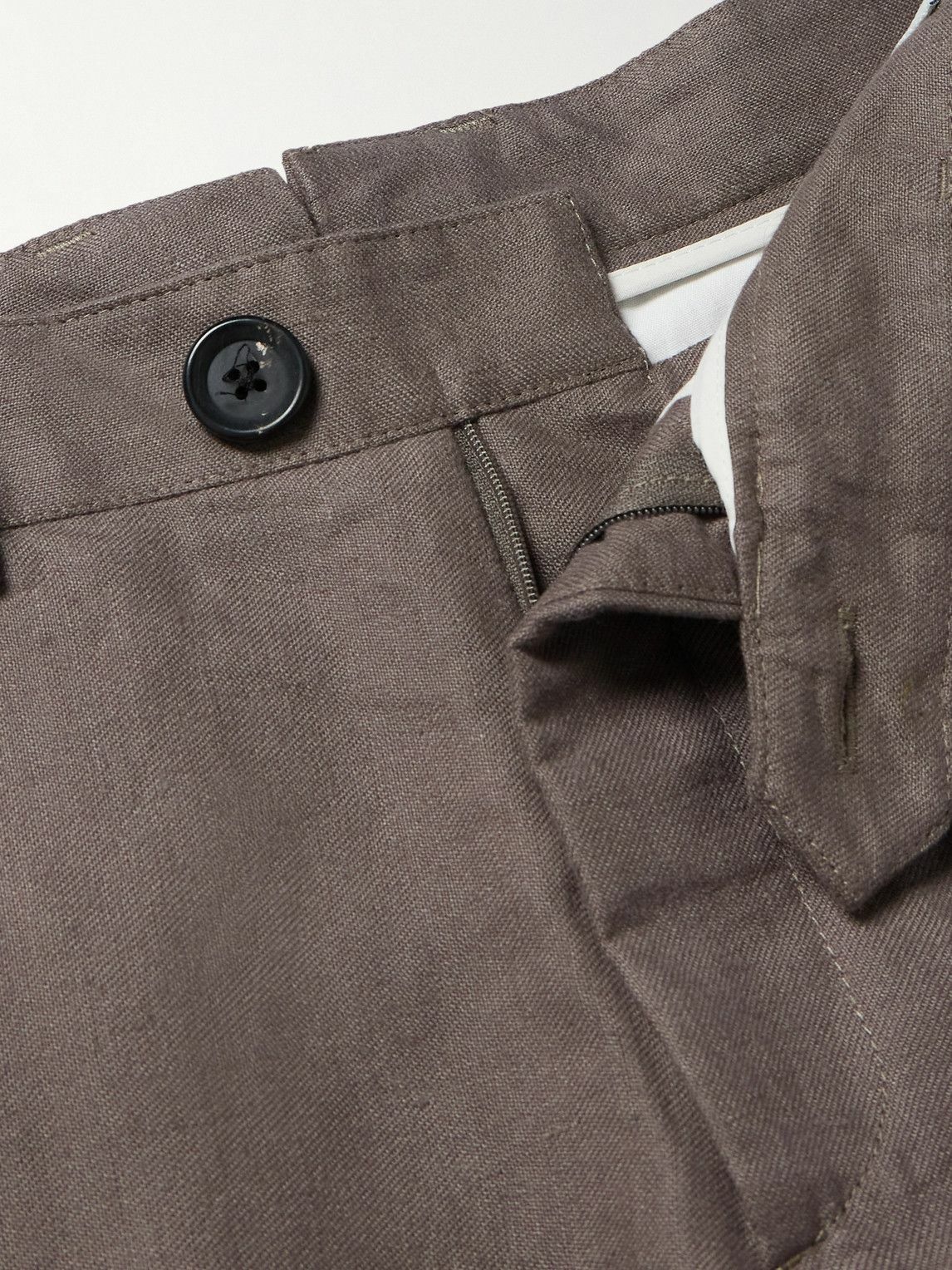 Oliver Spencer - Fishtail Tapered Linen Trousers - Brown