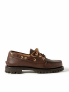 Yuketen - Pebble-Grain Leather Boat Shoes - Brown