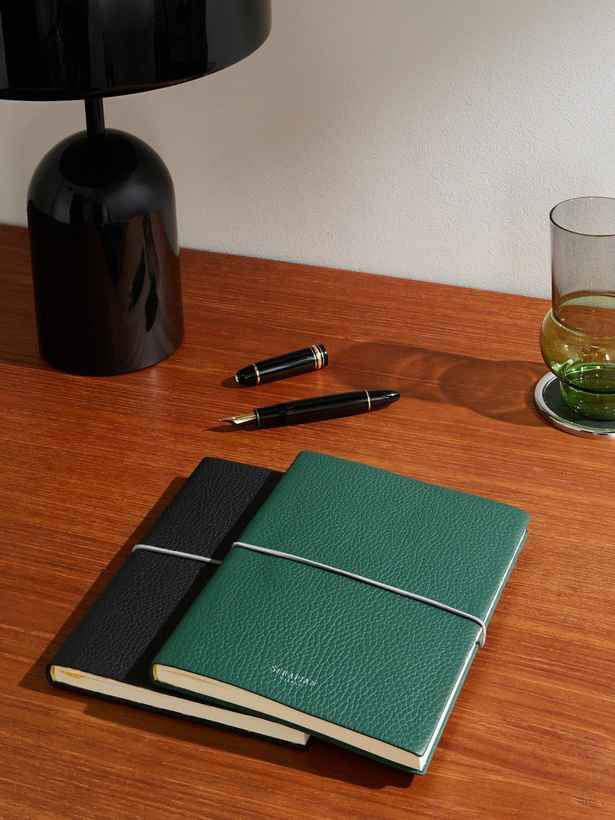 Photo: Serapian - Medium Logo-Print Full-Grain Leather Notebook