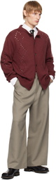 Youth Burgundy Argyle Punching Knit Cardigan