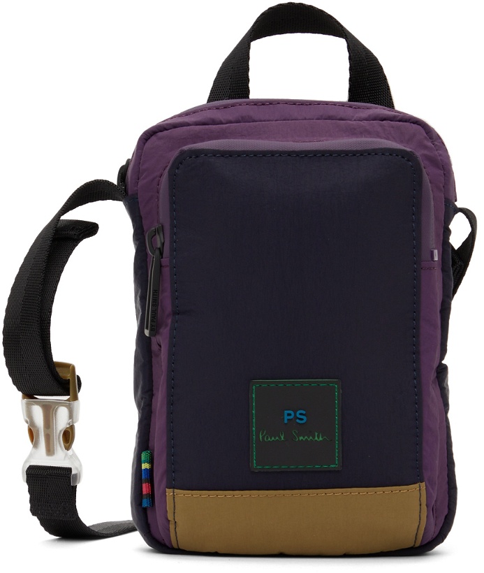 Photo: PS by Paul Smith Navy & Purple Nylon Colorblock Messenger Bag