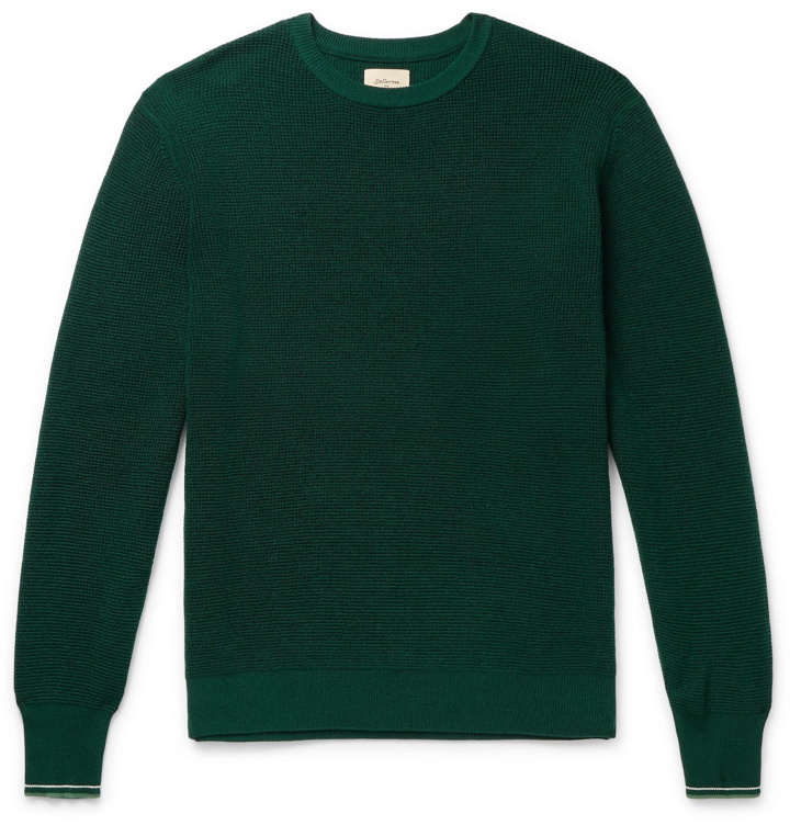 Photo: Bellerose - Contrast-Tipped Waffle-Knit Wool Sweater - Green