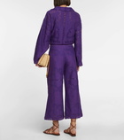 Valentino Embroidered wide-leg cotton-blend pants