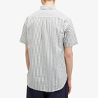 Beams Plus Men's Button Down Popover Short Sleeve Seersucker Shirt in Blue Stripe