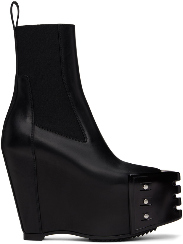 Photo: Rick Owens Black Hollywood Grilled Wedge Beatle Chelsea Boots